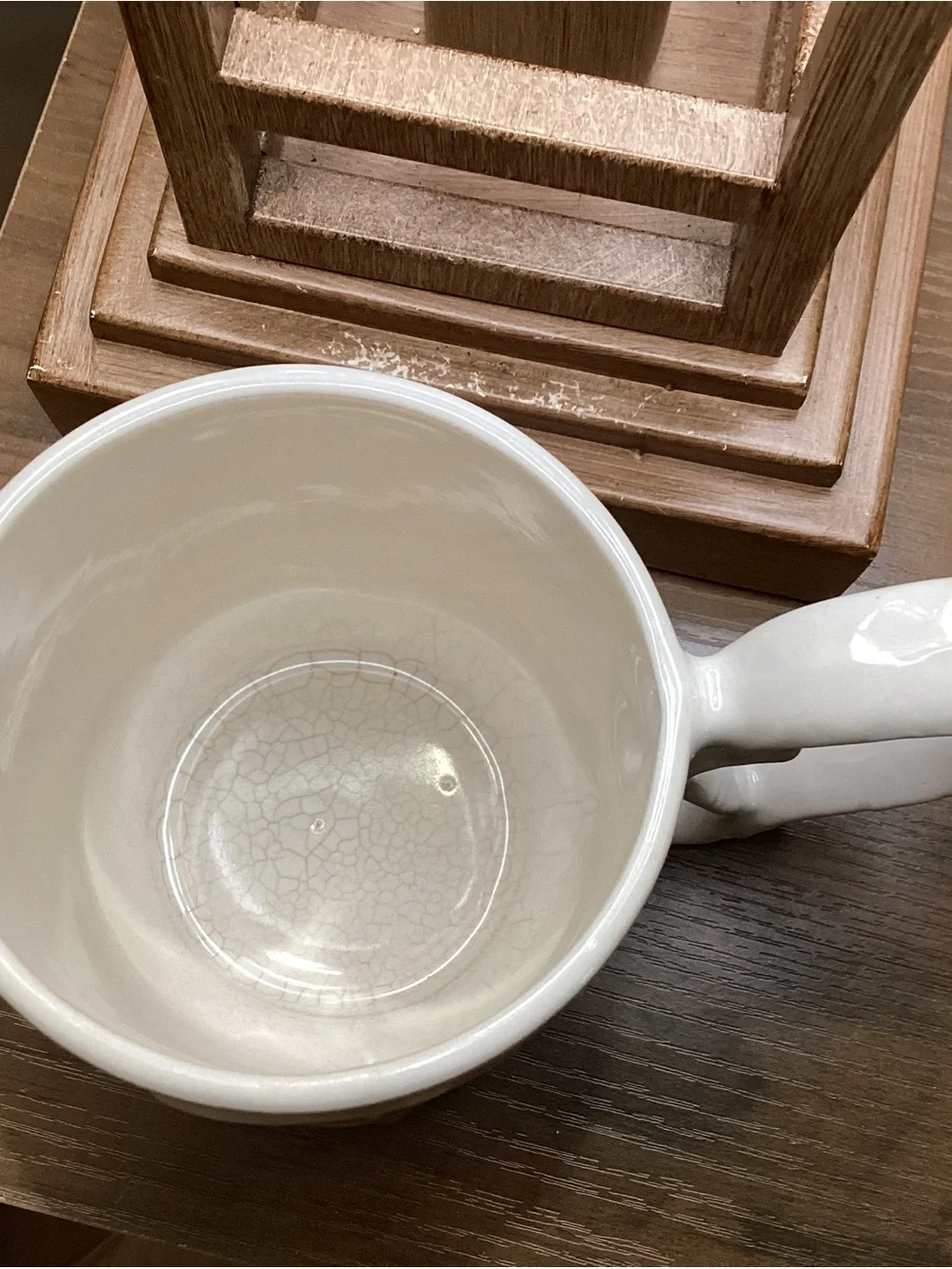 Pottery Barn Cream Embossed Ceramic Mug with Curled Handle “J”